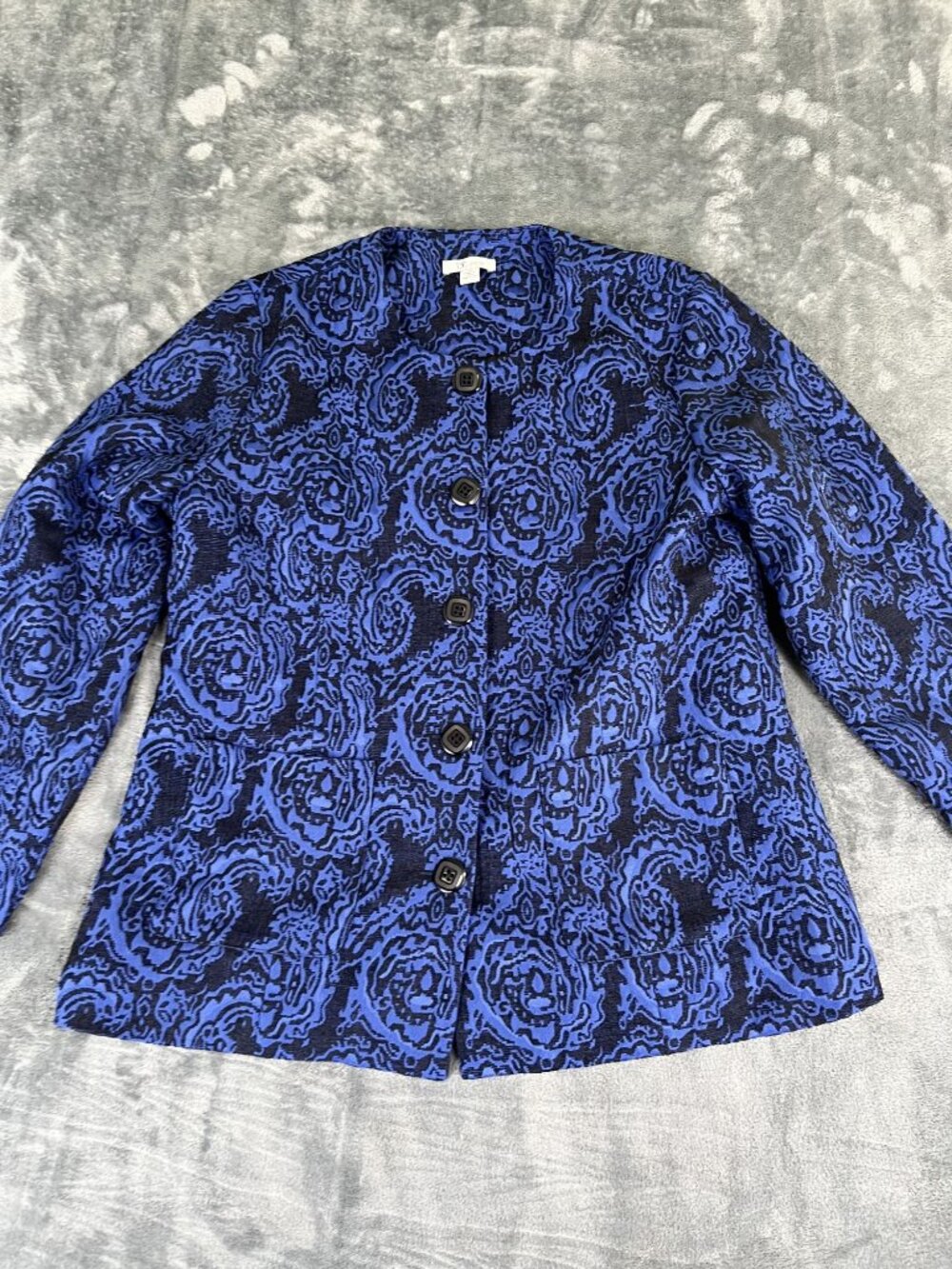 The Tog Shop Womens Blue Black Patterned Button-Front Jacket Size 18